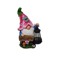 Gnome de bienvenue avec lampe solaire 11''