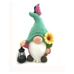 Gnome avec fleur et lampe solaire 19''