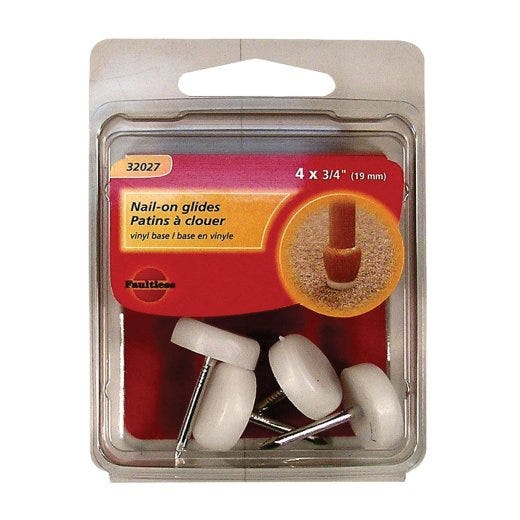 3/4" Plastic White Base Tack Glide