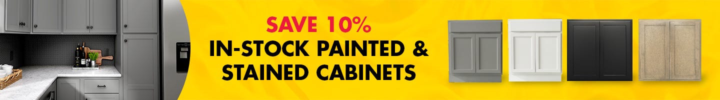 save 10% off stock painted & stained cabinets banner