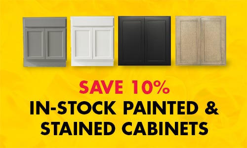 save 10% off stock painted & stained cabinets banner