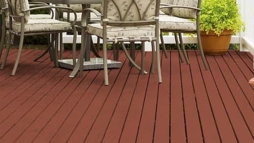 red-stained deck with patio furniture