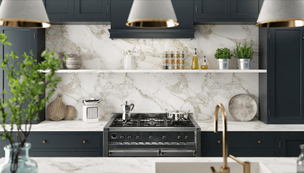 kitchen with marble backsplash