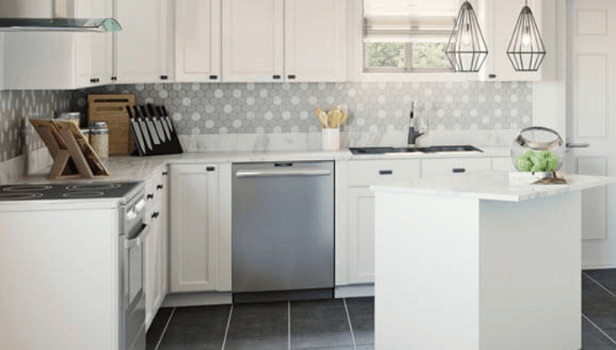 white kitchen with island