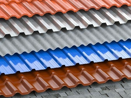 Different colours of metal roofing shingles